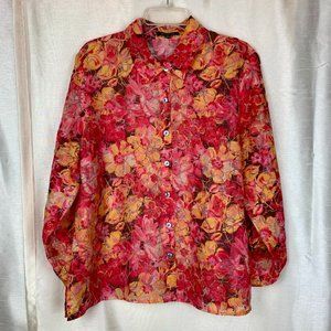NOTATIONS Sheer Linen Button Blouse L